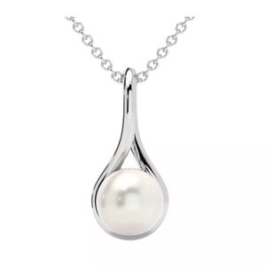 7mm Pearl Solitaire Pendant 14k Gold 18" Necklace 18mm Tall